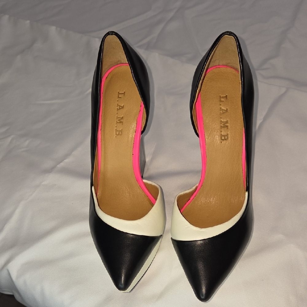 L.A.M.B. Women's Black and White Heels